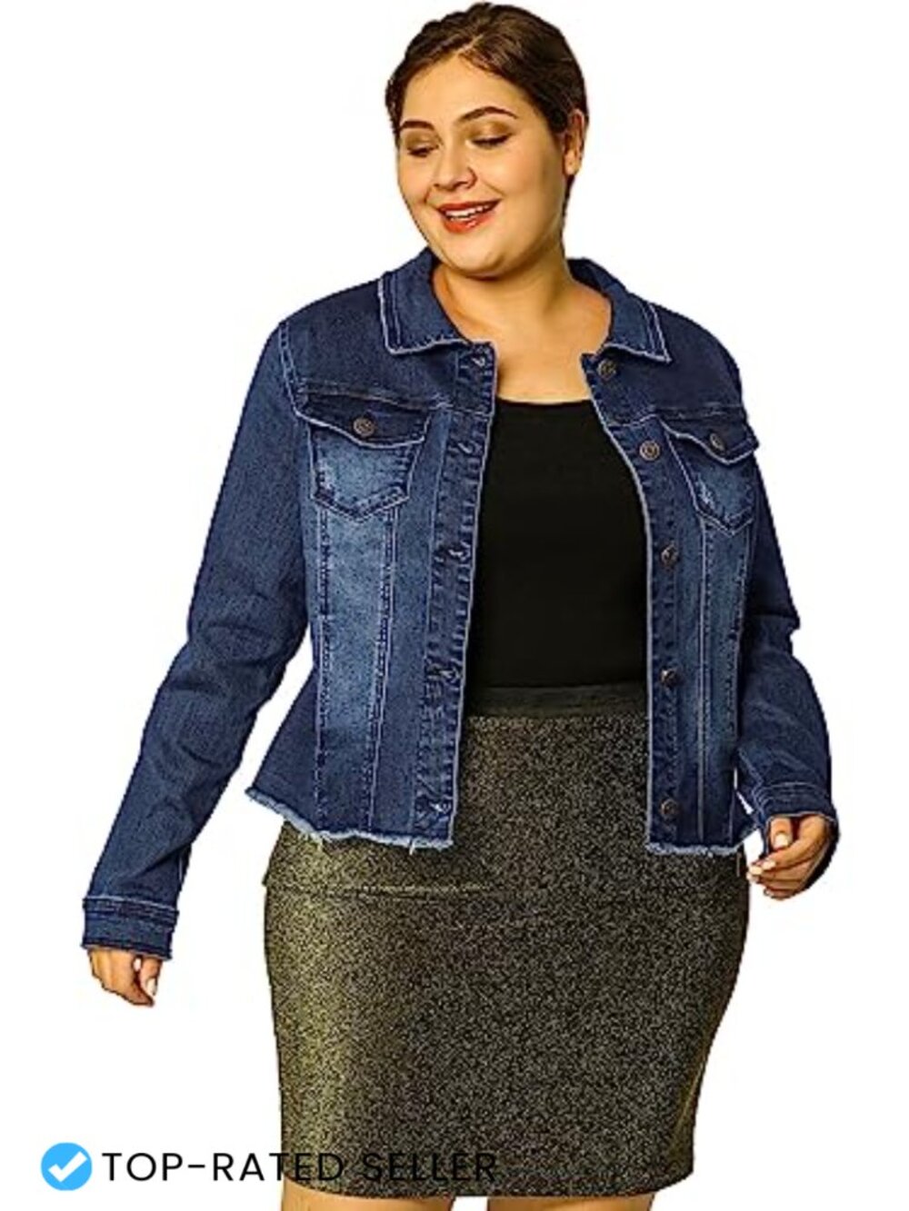 Women's Plus Size Frayed Denim Jacket Classic Western Cowgirl